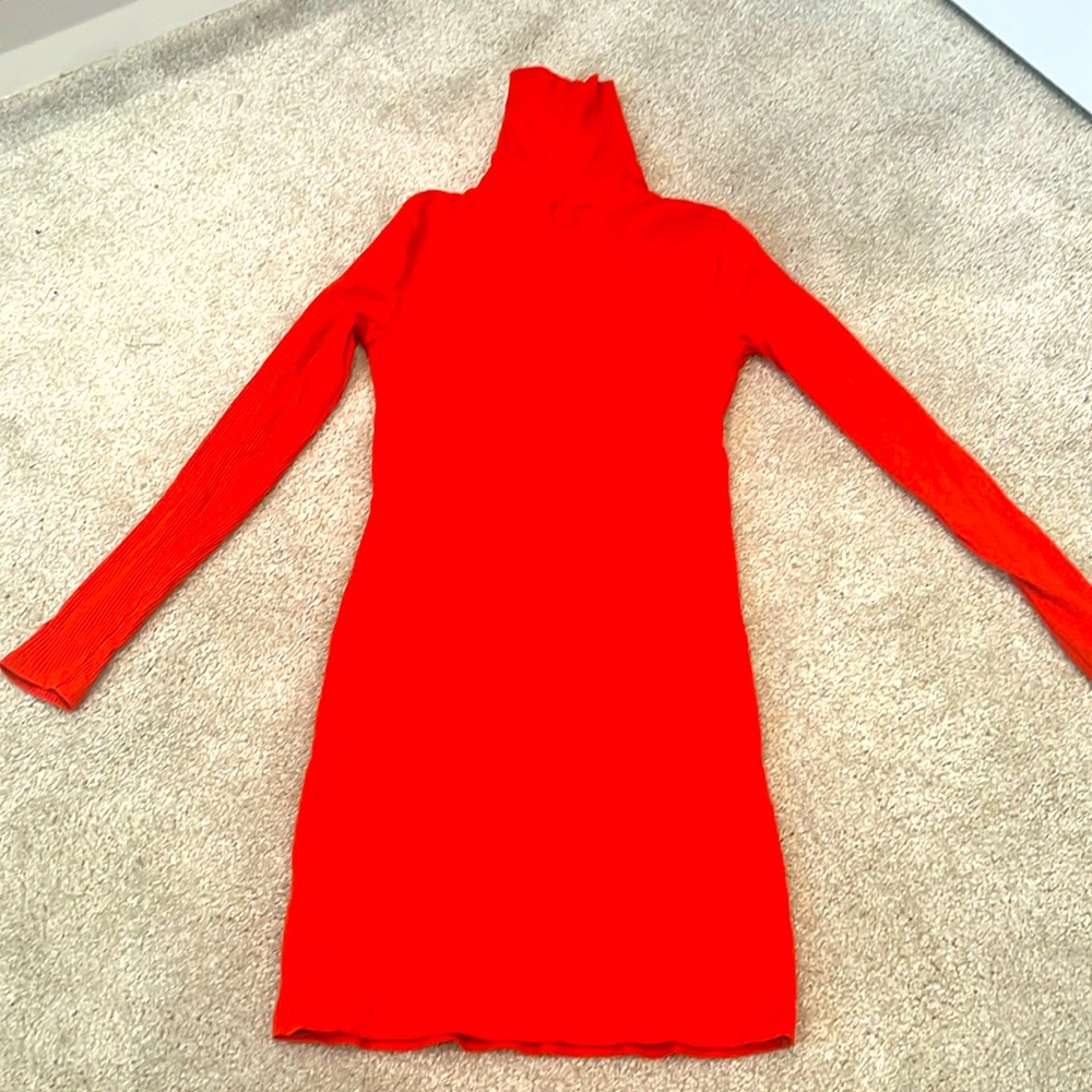 Red mini turtleneck dress